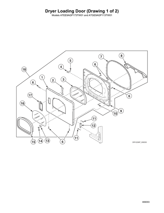 DRYER LOADING DOOR-MODEL ATEE9AGP173TW01
