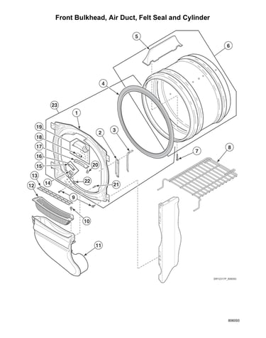 Front bulkhead/air duct/felt seal/cylinder
