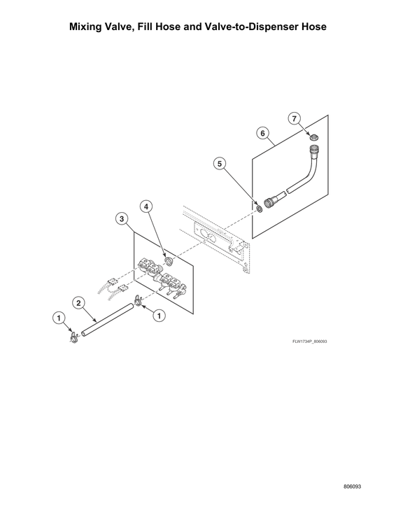 Mixing valve/fill hose/valve-to-dispenser hose