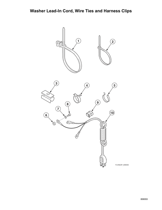 Washer lead-in cord/wire ties/harness clips