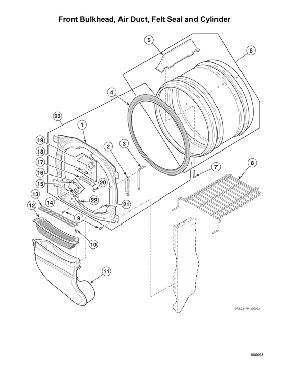 Front bulkhead/air duct/felt seal/cylinder