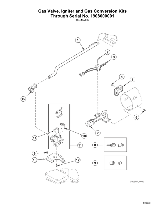 Gas valve/igniter/gas conversion kits thru serial #1908000001