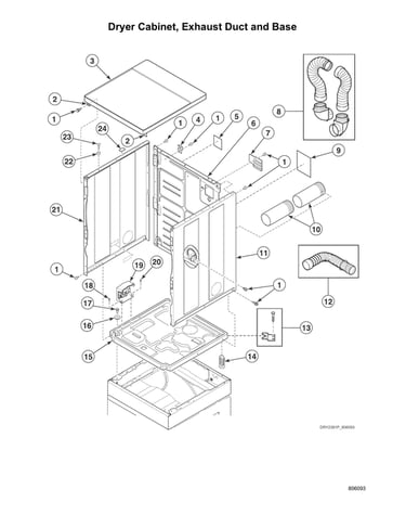 Dryer cabinet/exhaust duct/base