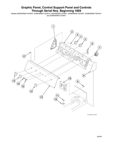 Graphic panel/control support panel/controls-model awn63rsn115tw01 thru s# beginning 1809