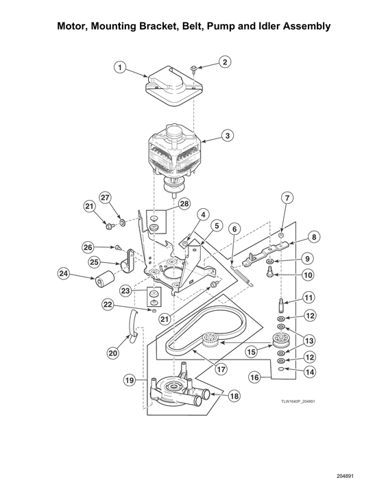 Motor/mounting bracket/belt/pump/idler assy