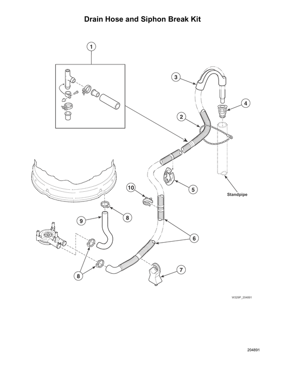 Drain hose/siphon break kit