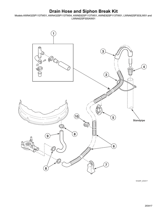 Drain hose/siphon break kit