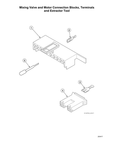 Mixing valve/motor connection blocks/terminals/extractor tool