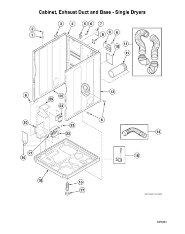 Cabinet/exhaust duct/base-single dryer
