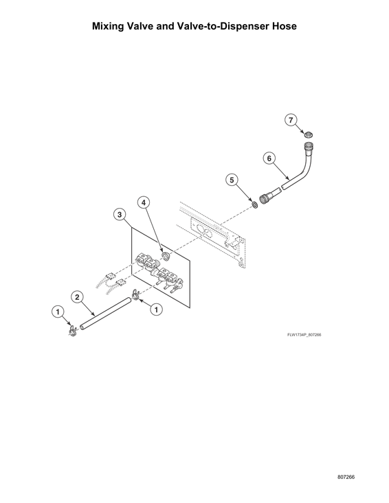 Mixing valve/valve-to-dispenser hose