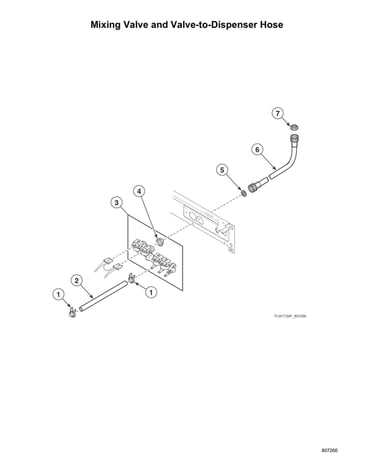 Mixing valve/valve-to-dispenser hose