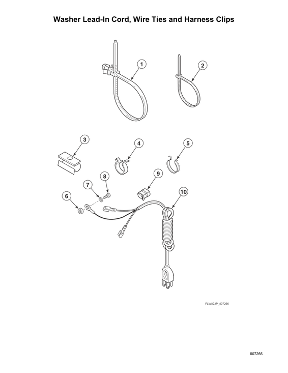 Washer lead-in cord/wire ties/harness clips