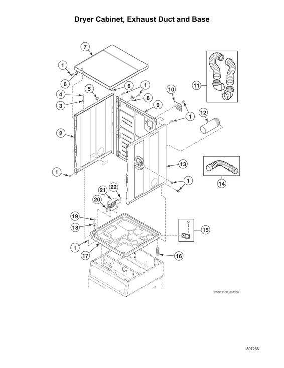 Dryer cabinet/exhaust duct/base