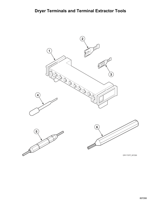 Dryer terminals/terminal extractor tools