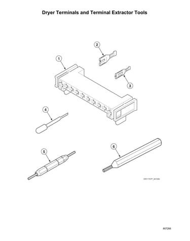 Dryer terminals/terminal extractor tools