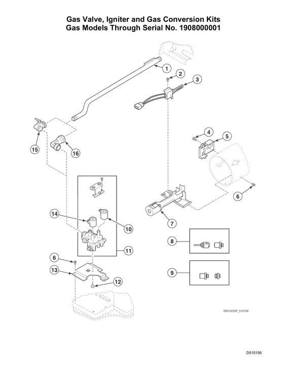 Gas valve/igniter/gas conversion kits-models thru s#1908000001