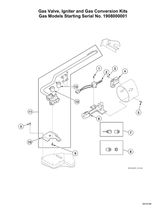 Gas valve/igniter/gas conversion kits-models starting s#1908000001
