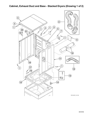 Cabinet/exhaust duct/base-stacked dryers