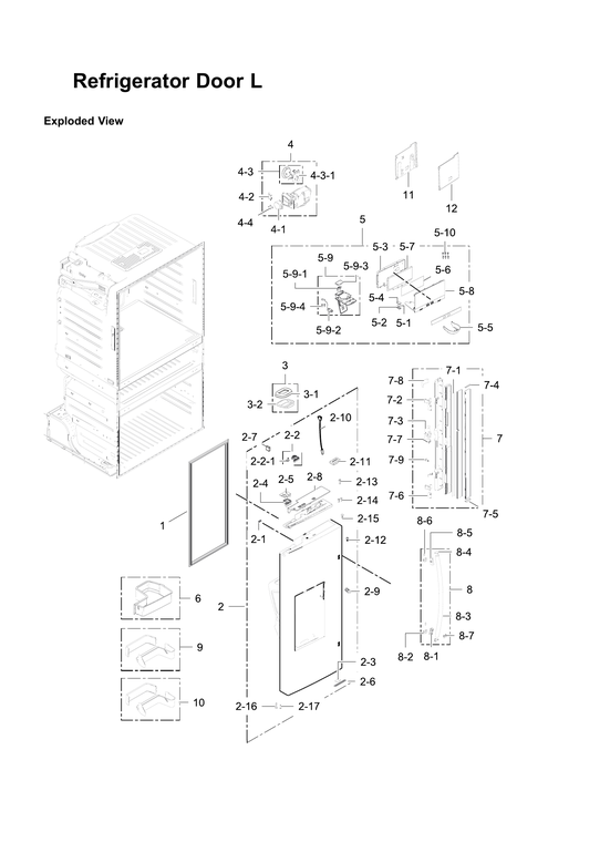 Left refrigerator door parts