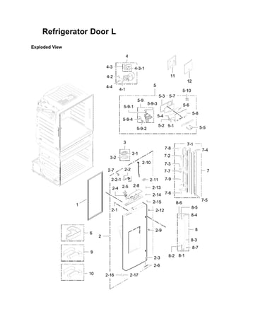 Left refrigerator door parts