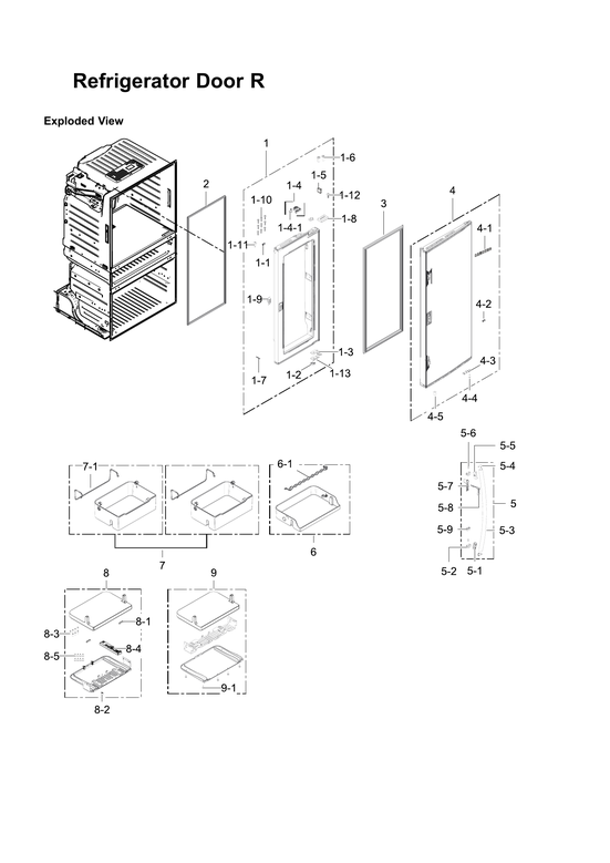 Right refrigerator door parts