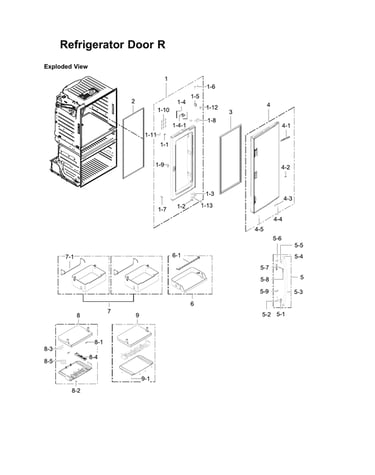 Right refrigerator door parts
