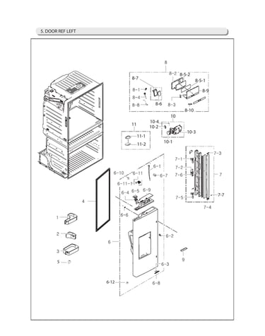 Left refrigerator door parts
