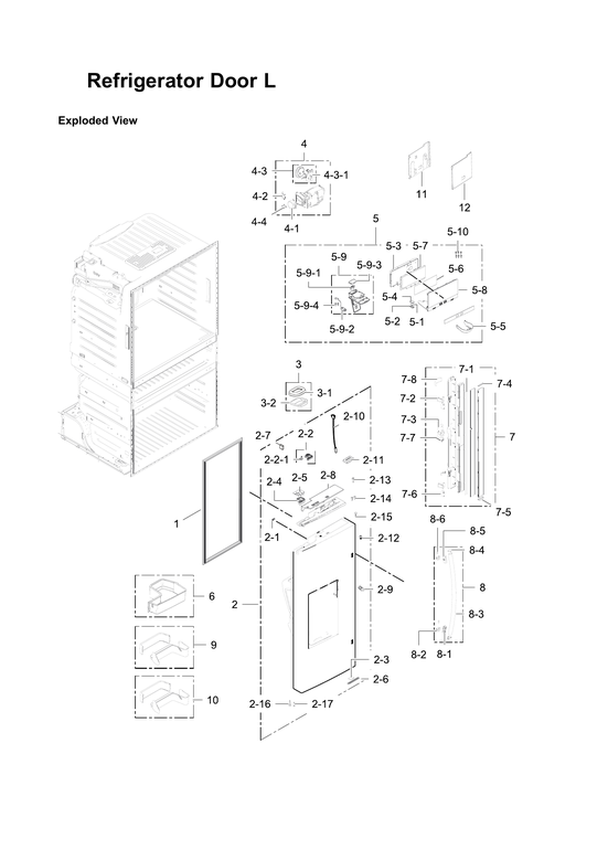 Left refrigerator door parts