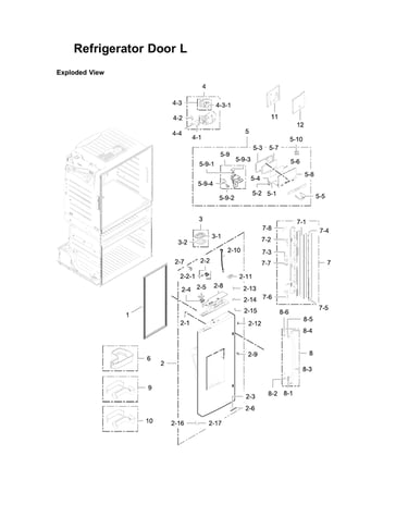 Left refrigerator door parts