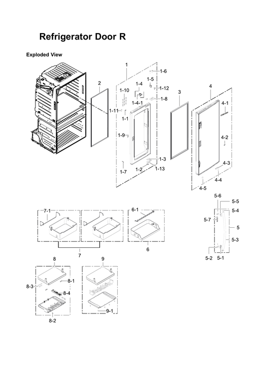 Right refrigerator door parts