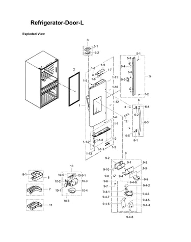 Left refrigerator door parts