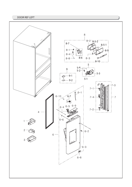 Left refrigerator door parts
