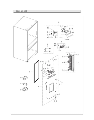 Left refrigerator door parts