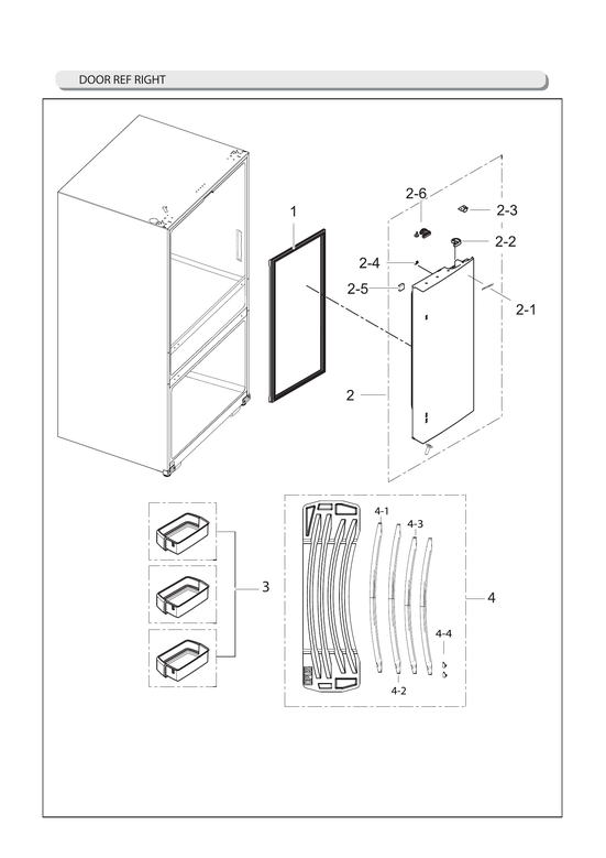 Right refrigerator door parts