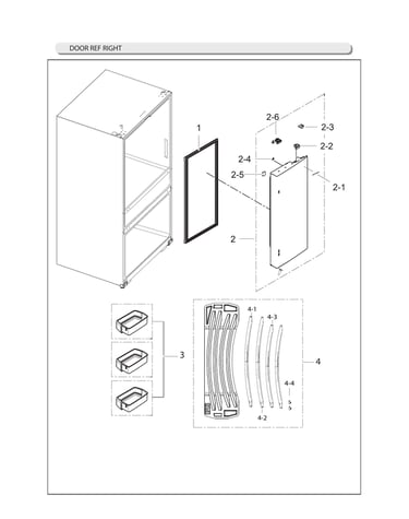 Right refrigerator door parts