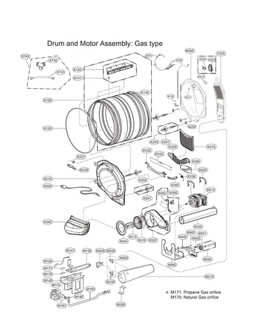 Drum & motor assy: gas type