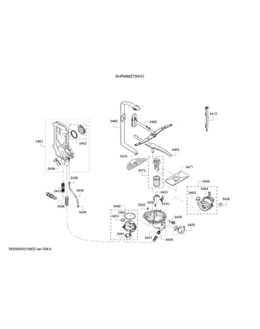 Spray arms/water inlet/heat pump