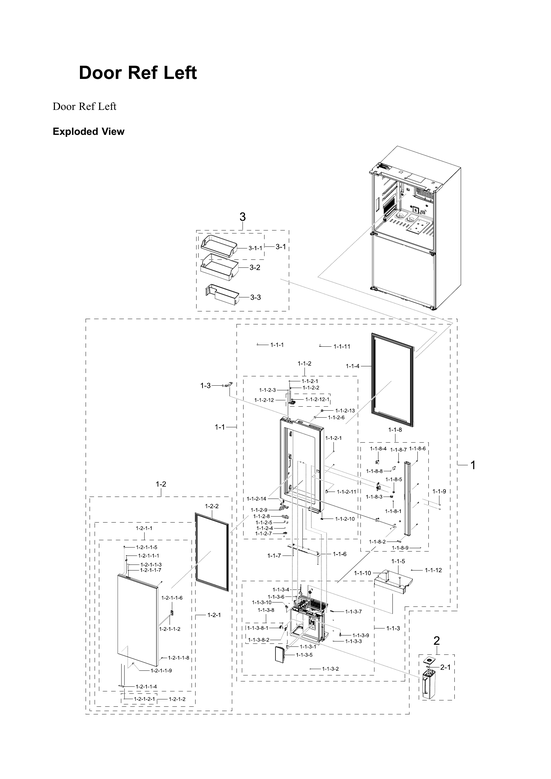 Left refrigerator door parts