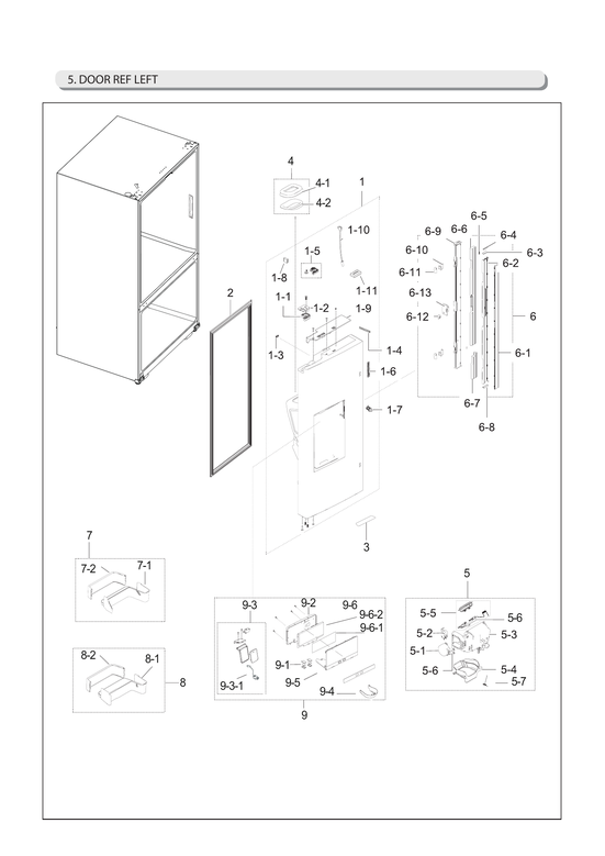 Left refrigerator door parts