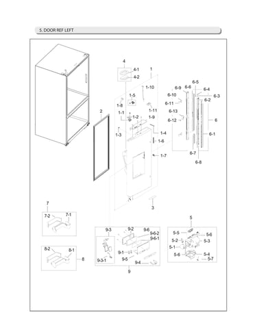 Left refrigerator door parts