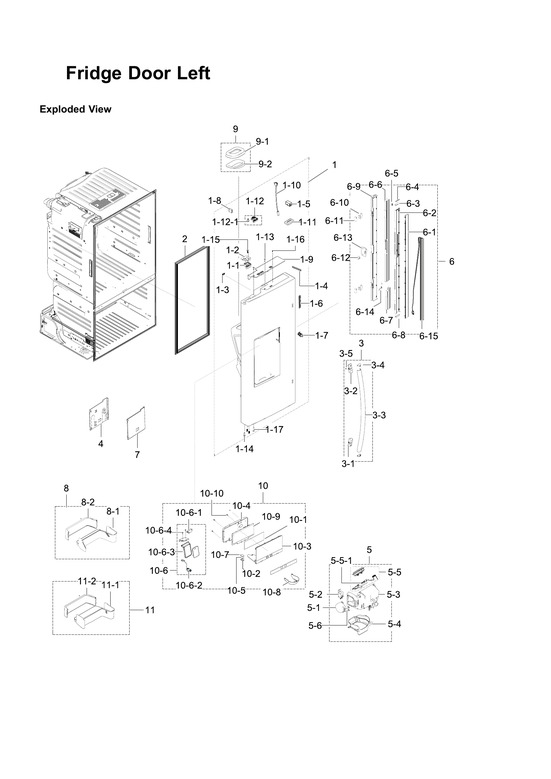 Left refrigerator door parts
