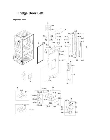 Left refrigerator door parts