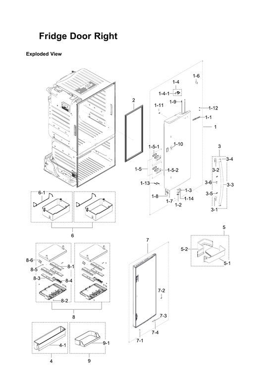 Right refrigerator door parts