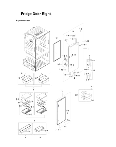 Right refrigerator door parts
