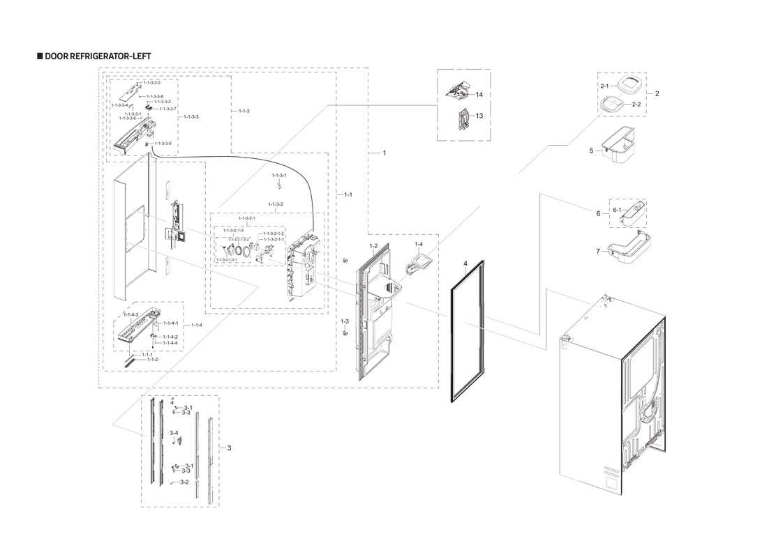 Left refrigerator door parts