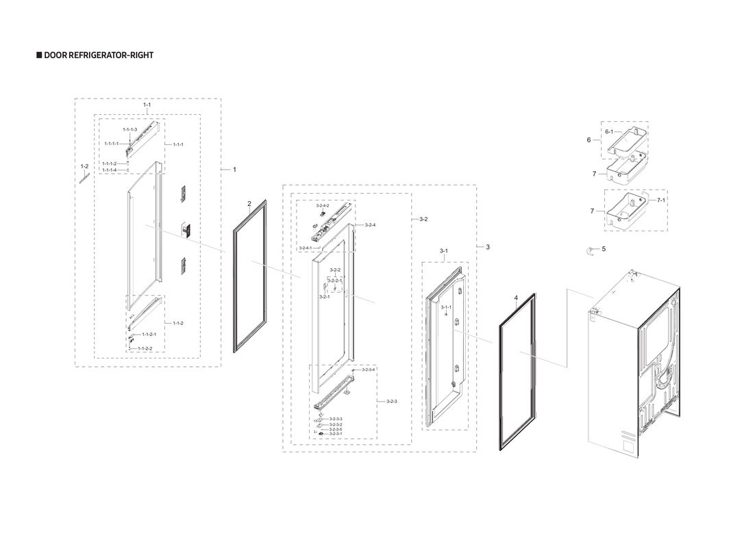 Right refrigerator door parts