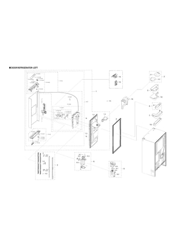 Left refrigerator door parts