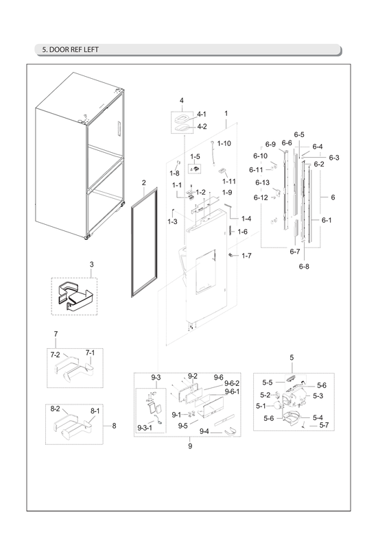 Left refrigerator door parts