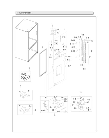 Left refrigerator door parts