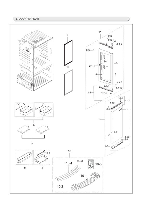 Right refrigerator door parts